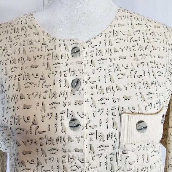 Vintage Chaus Cream Shirt Unique Hieroglyph Print - Picture 6 of 6